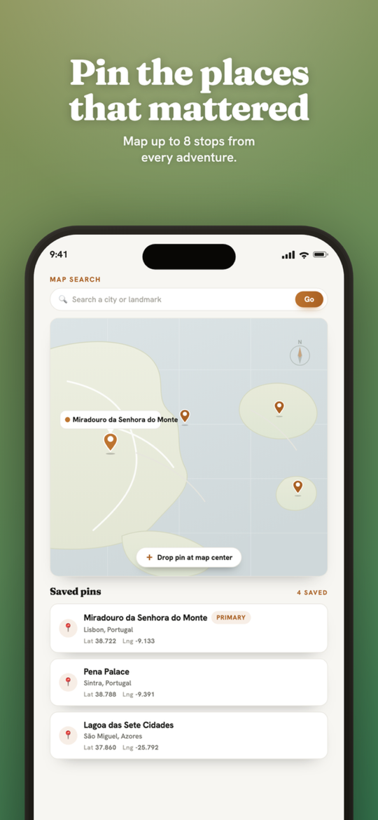 Pin the places that mattered, map up to 8 stops