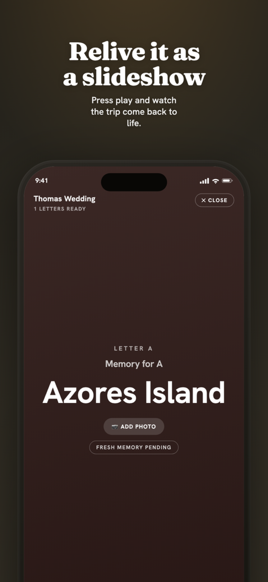 Reliving a trip as a slideshow in Alphabet Adventures